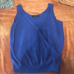 New York & Company Blue Ribbed Wrap Tank Top